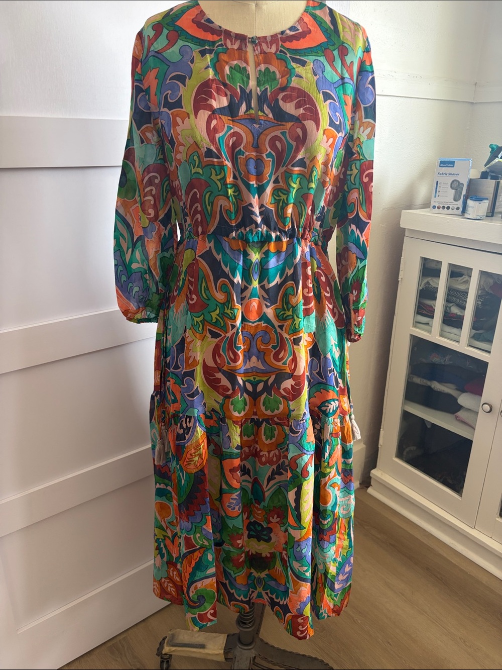 Johnny Was Multicolor Boho Long Sleeve Midi Dress